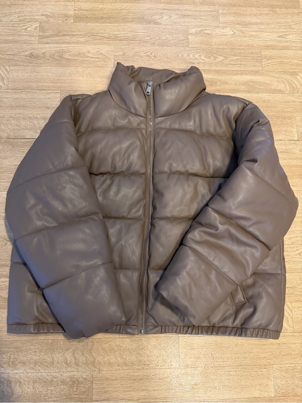 Women’s Taupe Puffer Leather Jacket